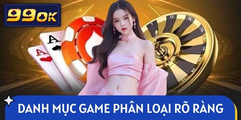Danh mục game được thiết kế phân loại rõ ràng