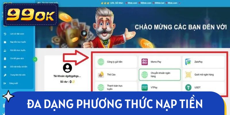 Cổng game cung cấp đa dạng phương thức nạp tiền 