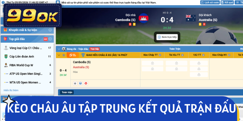 Kèo châu Âu 99OK chỉ tập trung vào kết quả trận đấu