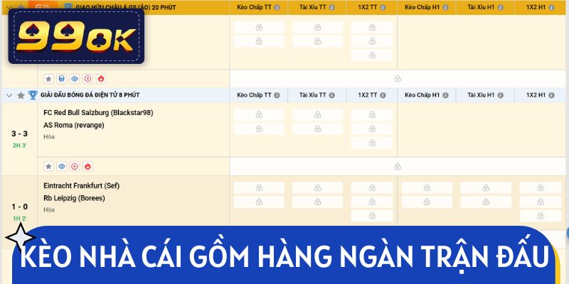 Kèo nhà cái 99OK niêm yết hàng ngàn trận đấu
