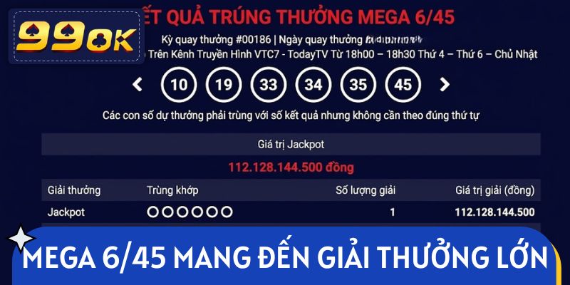 Mega 6/45 99OK là hình thức mang đến giải thưởng lớn
