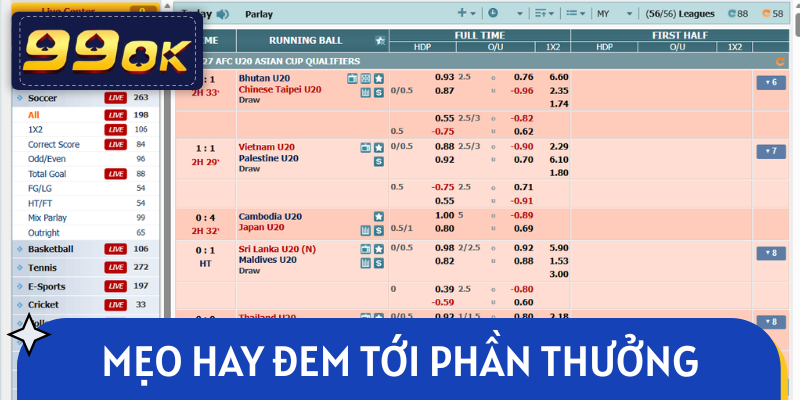 Mẹo hay đem tới phần thưởng khi cược kèo